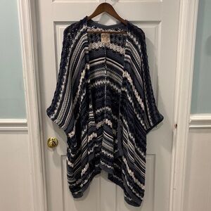 Chaser Loose Knit Nordic Cardigan Sz XS/S Blue White Stripe Boho Oversized NWOT